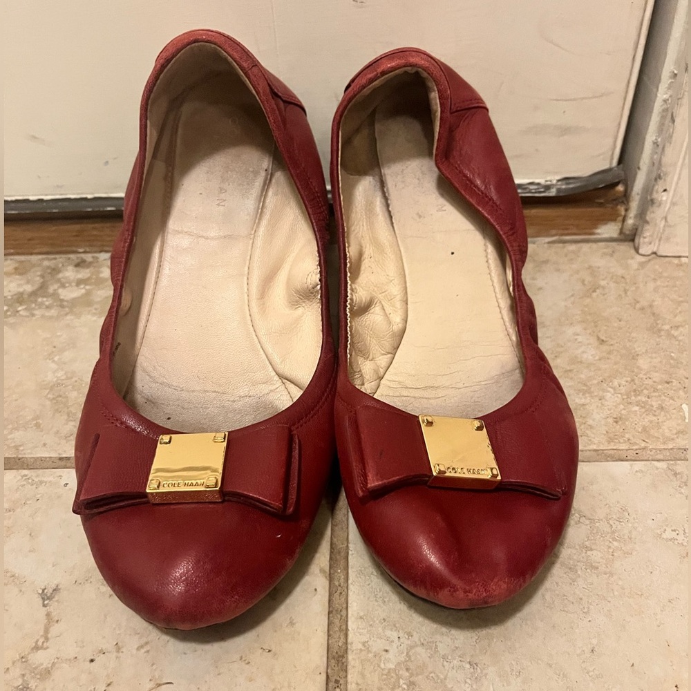 Red Leather Cole Haan ballet flats